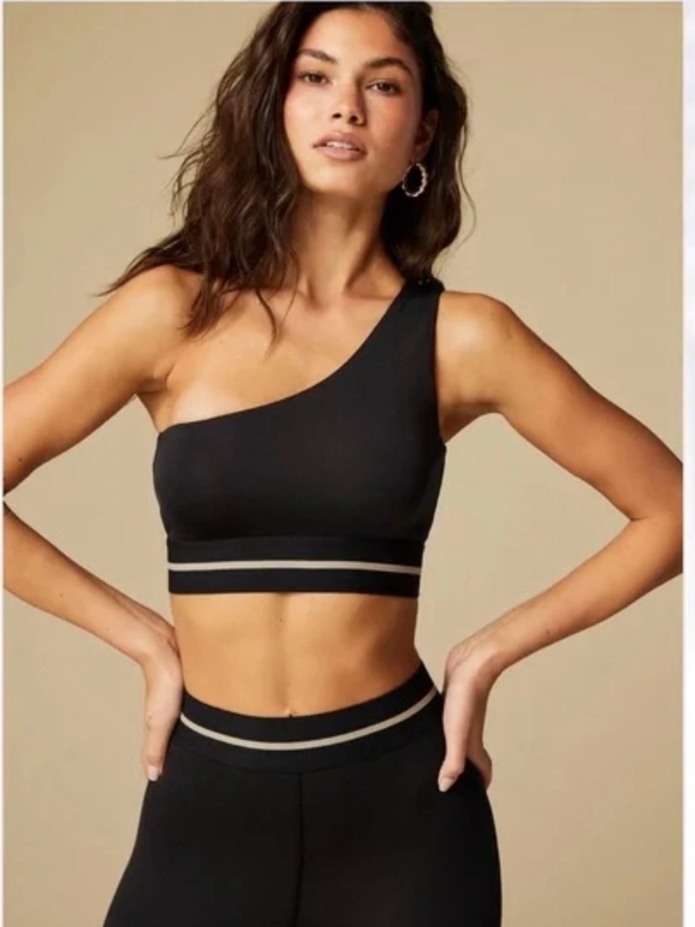 TAN+LINES Black One-Shoulder Sports Bra